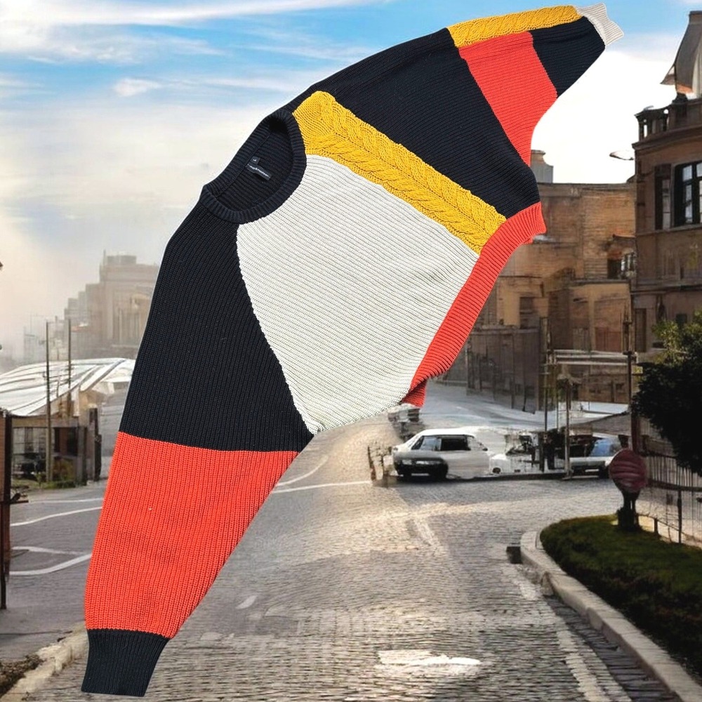 Moon & Madison Colorblock Cable Knit Sweater Women L Cropped Ribbed Pullover